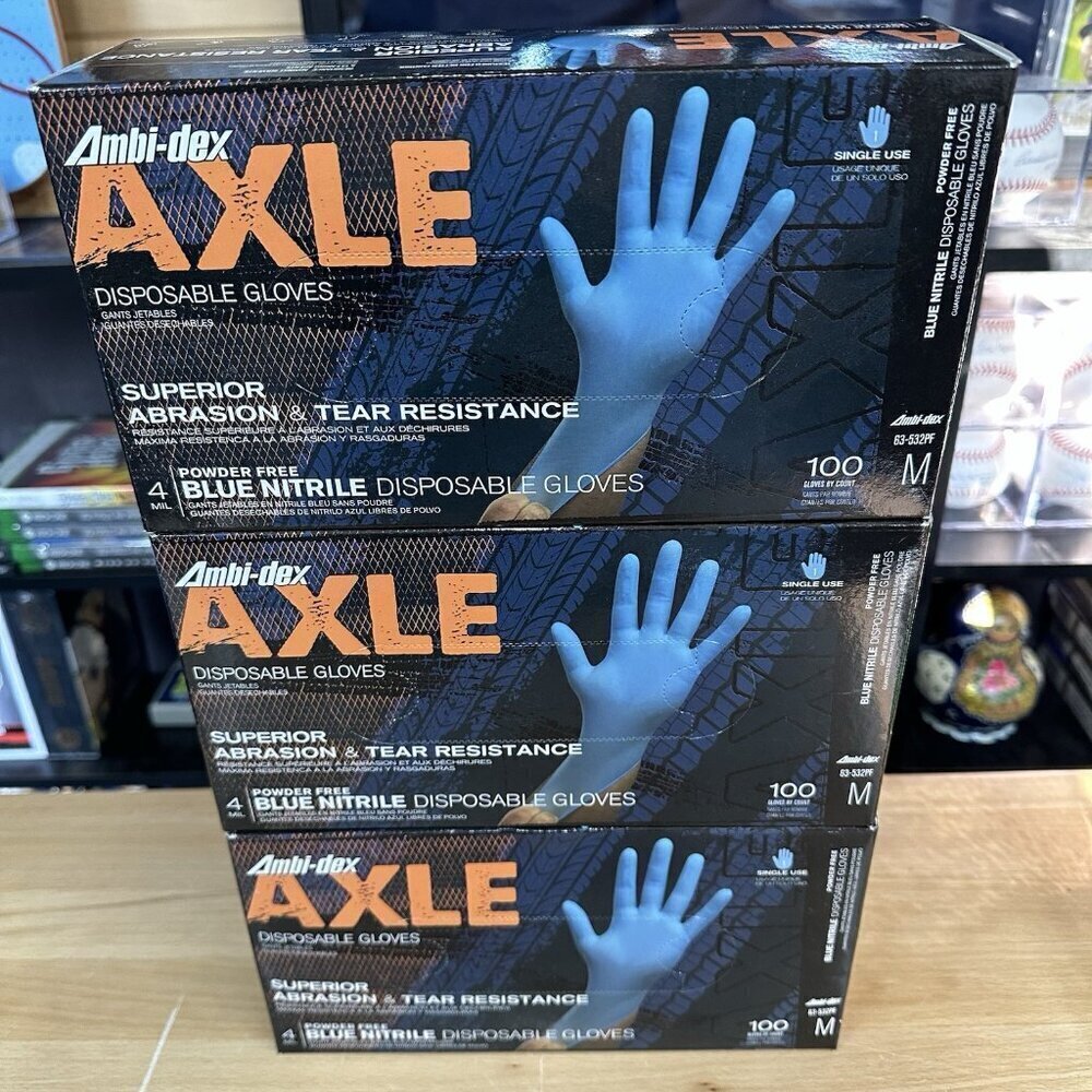 Ambi-Dex Axle 4 Mil Blue Nitrile Disposable Single Use Gloves 3 Box of 100 M